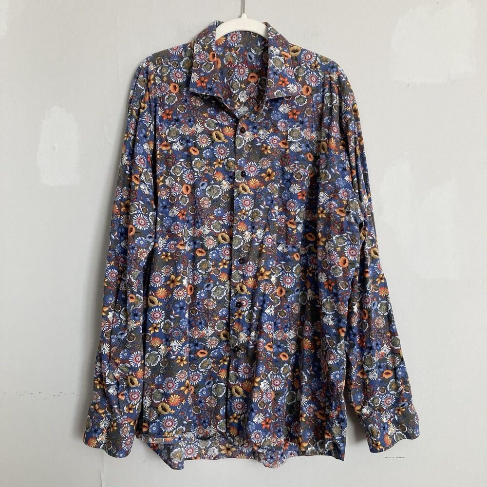 Alan Flusser Retro Floral Button Down Shirt XXL Men's Long Sleeve Cotton